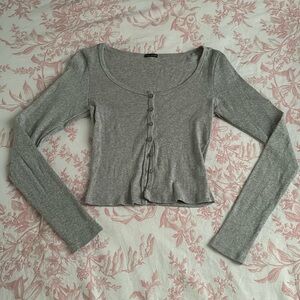 Brandy Melville Zelly Ribbed Long Sleeve Button Up Top